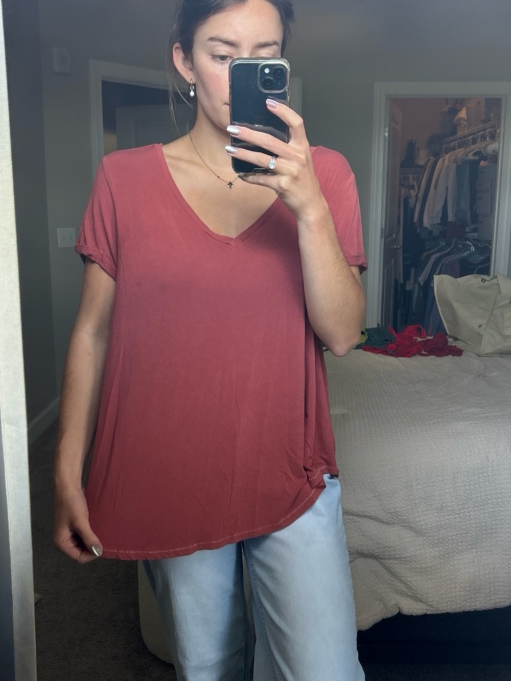 American Eagle Outfitters V-Neck Short Sleeve Top - Dusty Rose